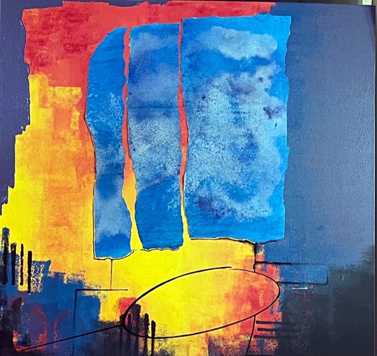 abstract acrylic and torn paper collage